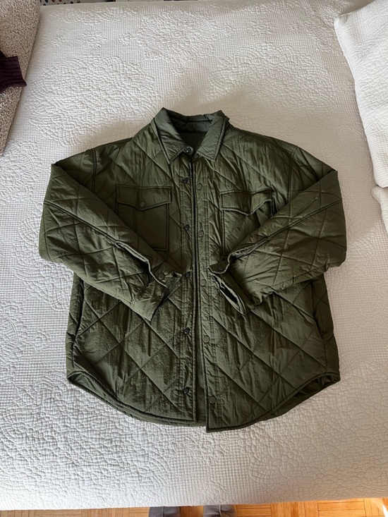 OAK + FORT Jackets & Blazers - Oak + Fort Quilted Olive Green Button-Front Jacket